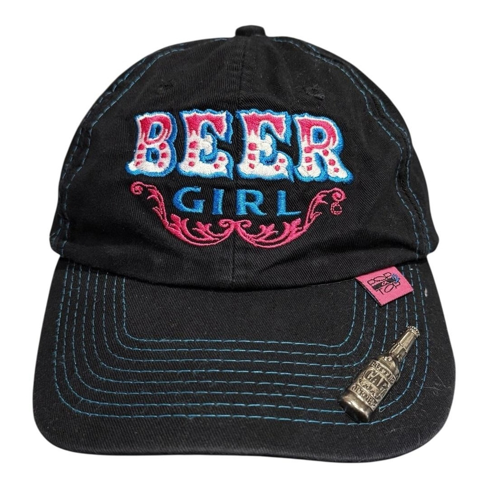 Beer Girl Hat Cap Strap Back Womens Black Blue Embroidered Bottle Opener Novelty